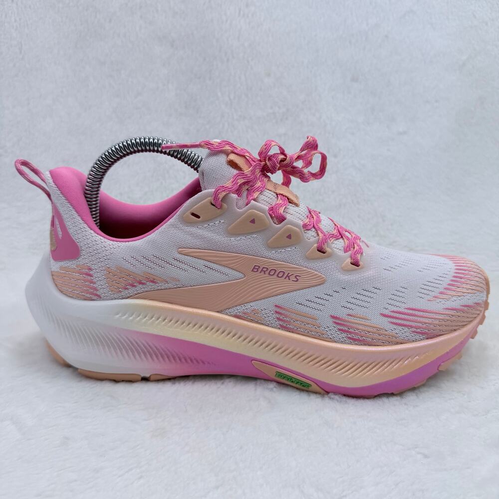 Brooks Ghost Trail Womens Running Shoes White Pink Peach Size 8.5